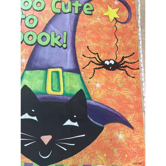 Vintage Outdoor Porch Flag Happy Halloween Black Cat Witch Hat & Spider JL - Picture 3 of 10